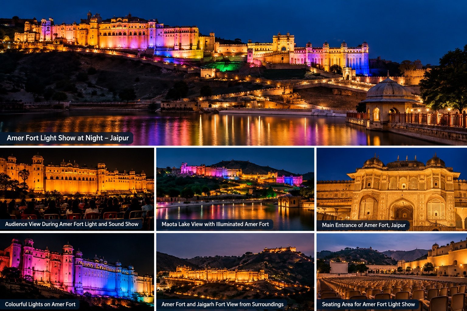 Amer Fort Light Show illuminated at night in Jaipur